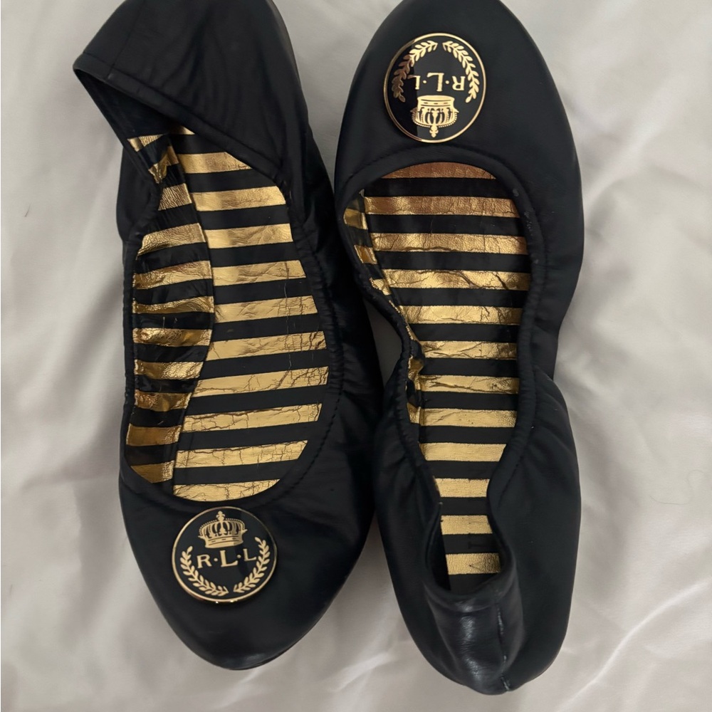 Navy Blue and Gold Women's Ballet Flats